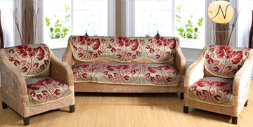 Nendle Poly Cotton Sofa Cover Set of 3+1+1 (Maroon, 5 Seater)